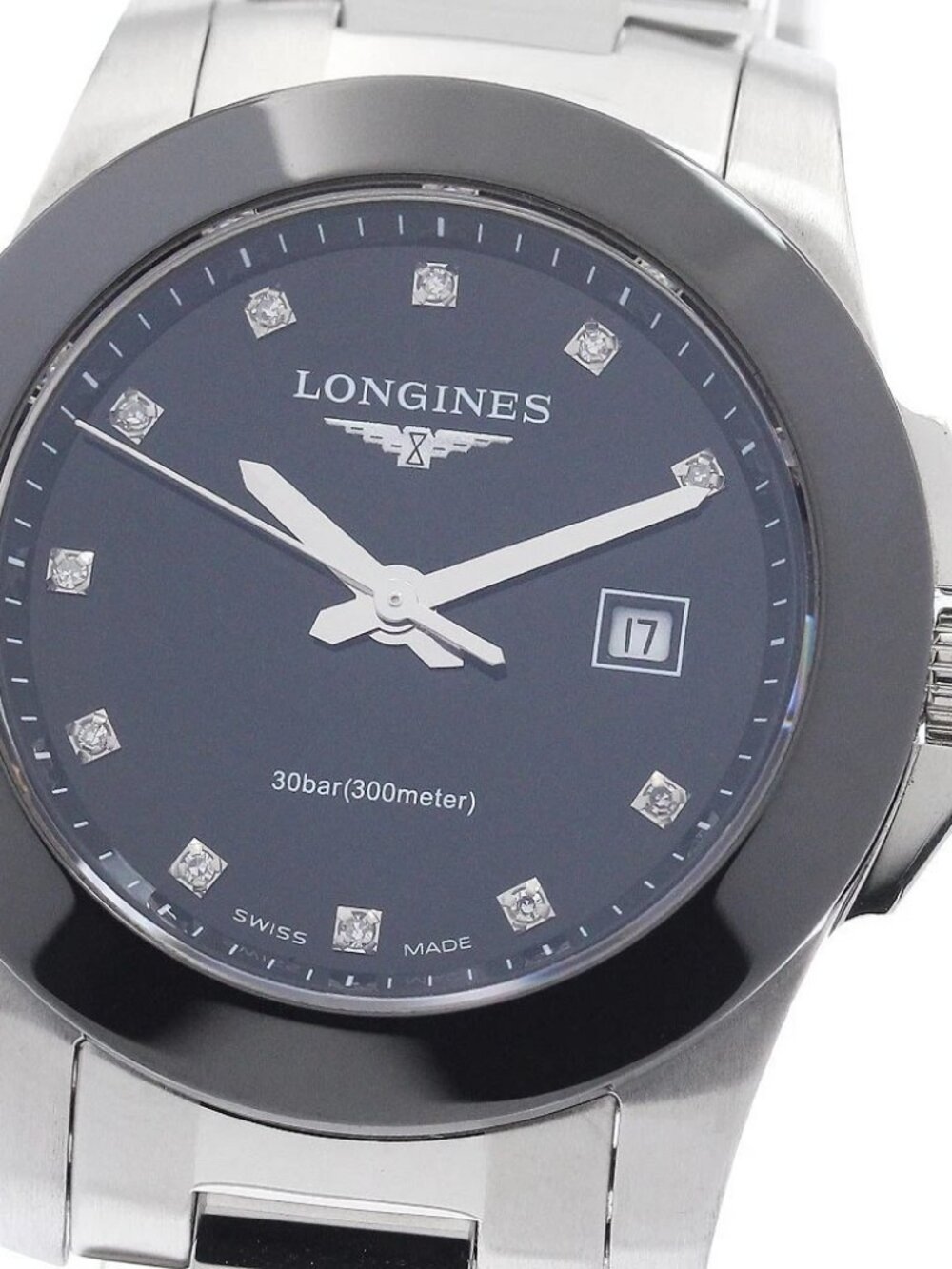 LONGINES Conquest L3.257.4 11P Diamond Date black Dial Quartz Ladies_954198